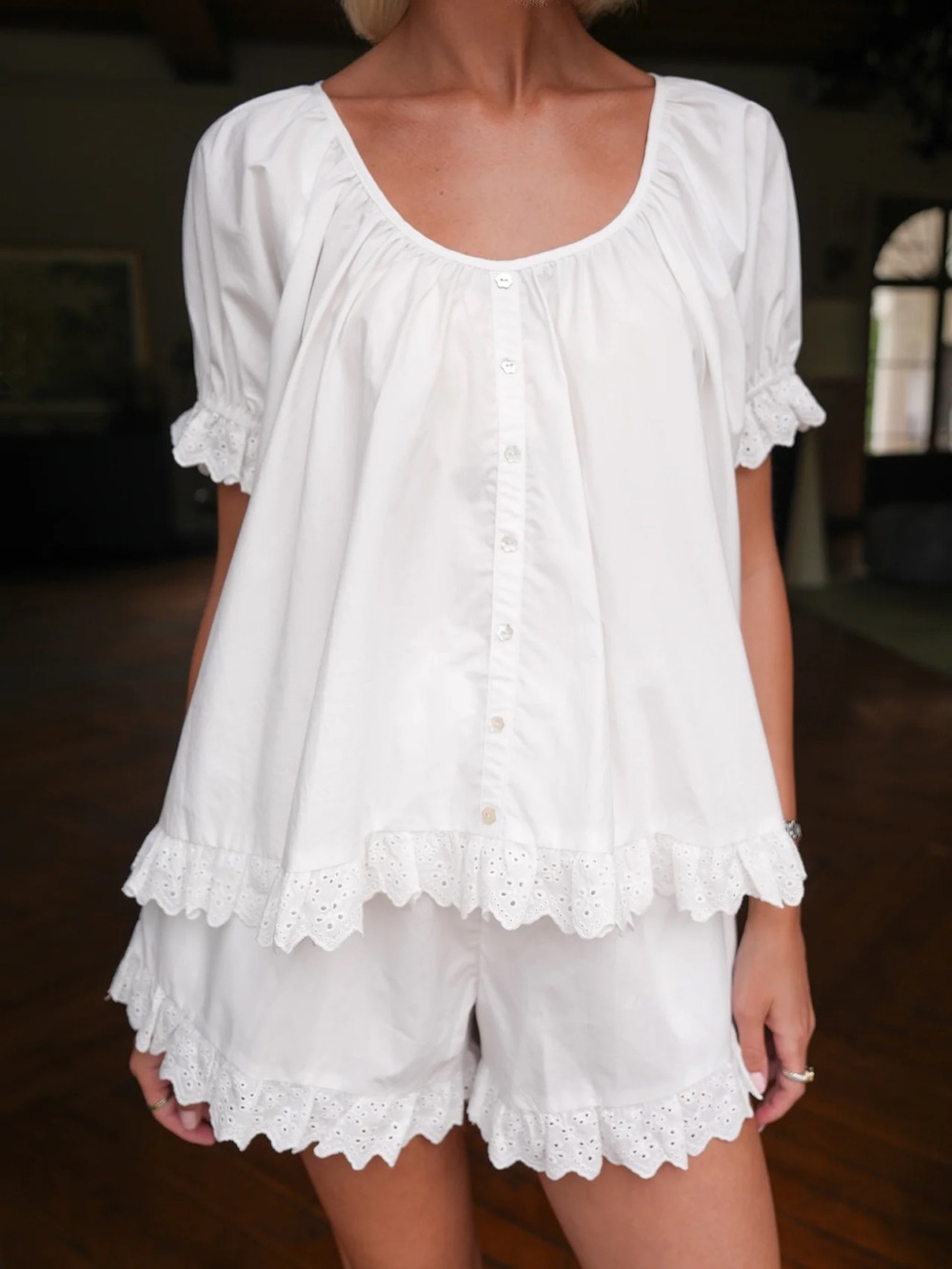 NWT Darling Loungewear The Flounce Set - White Eyelet L - Picture 3 of 11